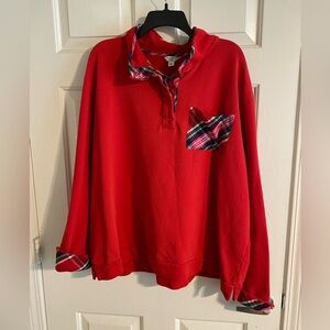 Crown & Ivy Long Sleeves Women Pullover With Plaid collar and sleeves Size XXL